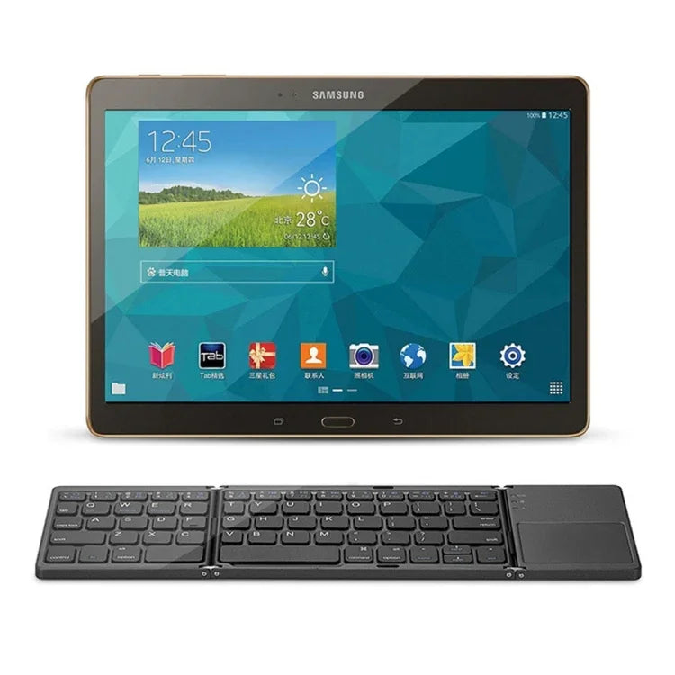 B033 Clavier Bluetooth sans fil pliable 3 volets 64 touches avec pavé tactile, pliable 3 volets 64 touches avec pavé tactile Blanc