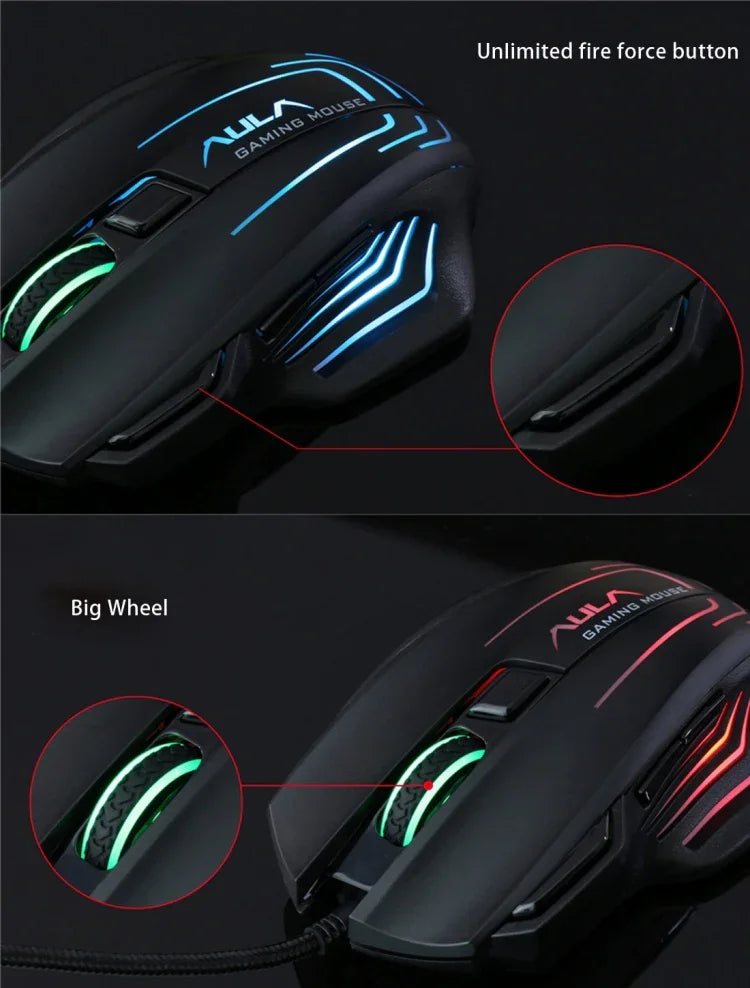 Souris de jeu filaire USB optique compétitive 7D Aula Series Ghost Shark II Colourful Light, résolution maximale de 4000 DPI, Ghost Shark II(B)