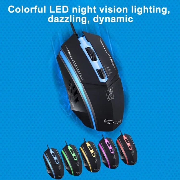 Souris de jeu optique filaire Chasing Leopard 199 USB 1600 DPI avec rétroéclairage LED et trois vitesses réglables, longueur: 1,3 m, 199 noire, 199