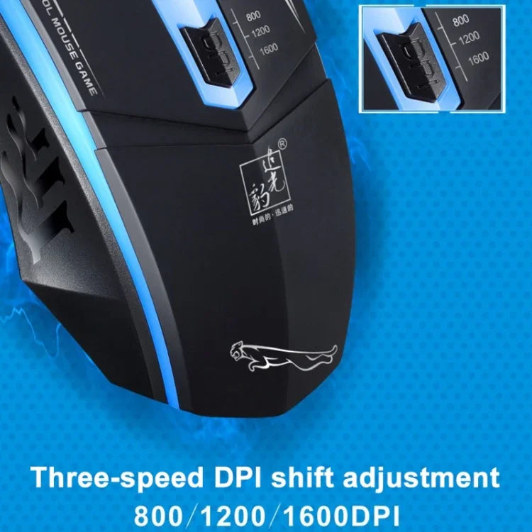 Souris de jeu optique filaire Chasing Leopard 199 USB 1600 DPI avec rétroéclairage LED et trois vitesses réglables, longueur: 1,3 m, 199 noire, 199