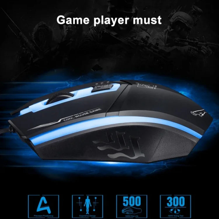 Souris de jeu optique filaire Chasing Leopard 199 USB 1600 DPI avec rétroéclairage LED et trois vitesses réglables, longueur: 1,3 m, 199 noire, 199