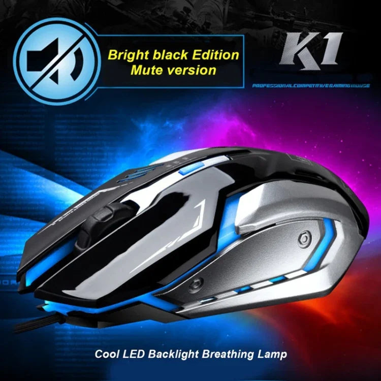 Chasing Leopard K1 USB 1600DPI Three-speed Adjustable LED Backlight Mute Wired Optical Gaming Mouse, Length: 1.3m