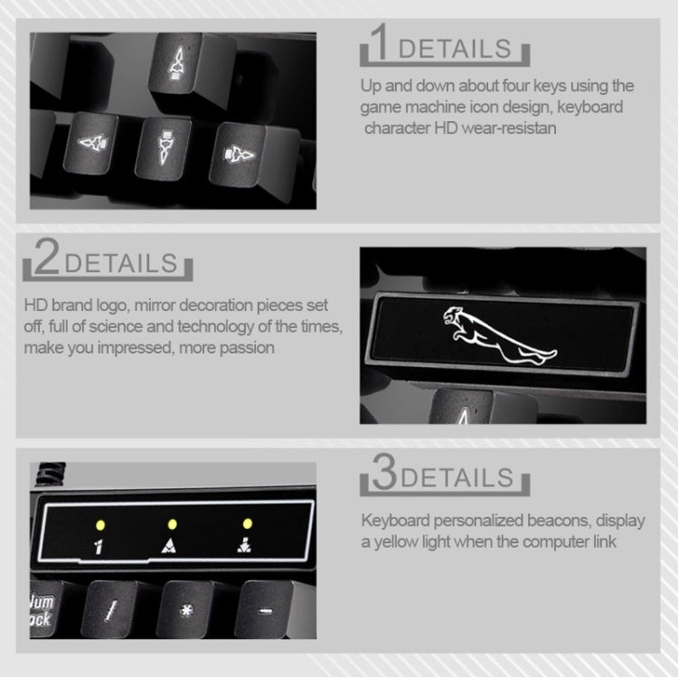 Ensemble Clavier de Jeu de Bureau Suspendu Filaire USB 104 Touches Chasing Leopard Q17 + Souris Filaire Symétrique, Longueur du câble du clavier : 1,4 m, Longueur du câble de la souris : 1,3 m, Q17 Noir, Q17 Blanc
