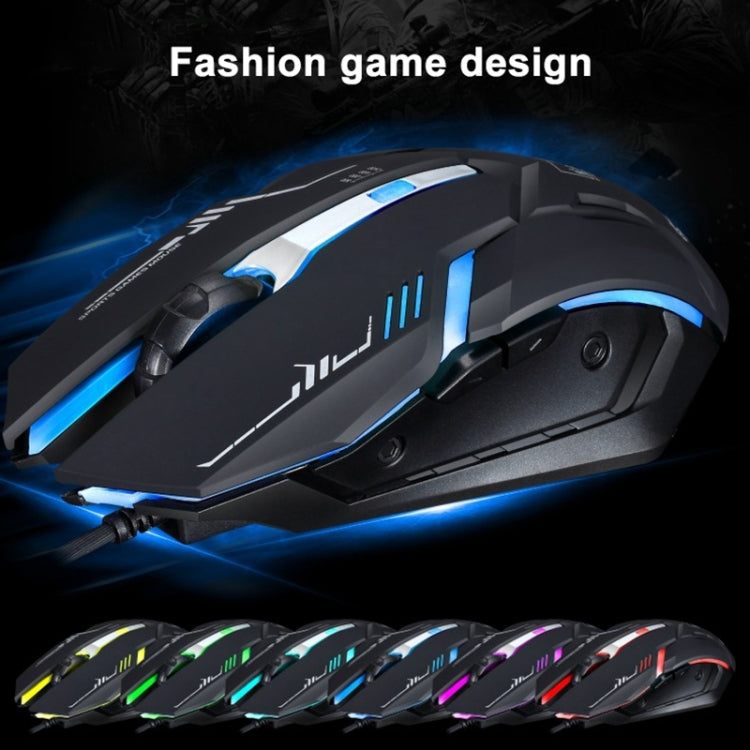 Souris de jeu optique filaire Chasing Leopard V17 USB 2400 DPI réglable à quatre vitesses avec motif de ligne et lumière respiratoire LED, longueur : 1,45 m, V17, V17 Jet Black