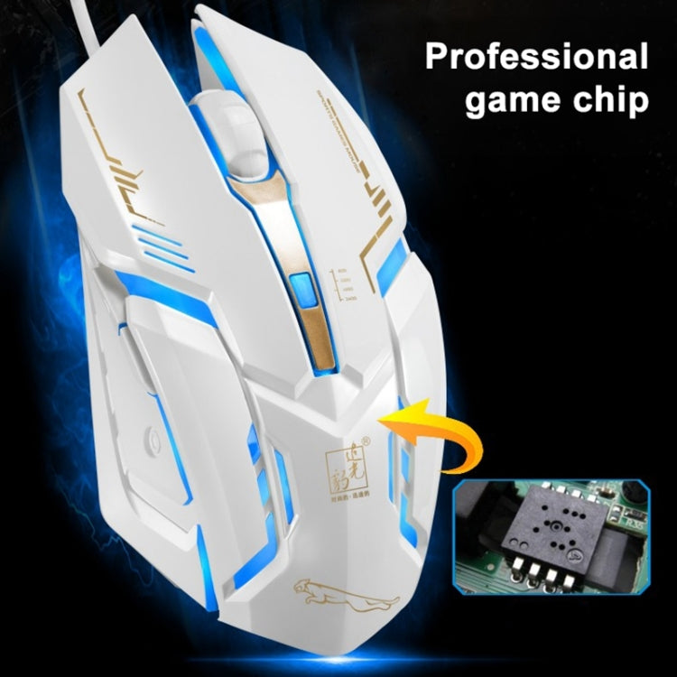 Souris de jeu optique filaire Chasing Leopard V17 USB 2400 DPI réglable à quatre vitesses avec motif de ligne et lumière respiratoire LED, longueur : 1,45 m, V17, V17 Jet Black
