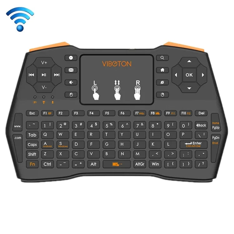Clavier sans fil mini VIBOTON i8 Plus 2,4 GHz QWERT avec pavé tactile pour boîtier TV, Mi Box, ordinateur, tablette, ordinateur portable et projecteur (noir), clavier sans fil