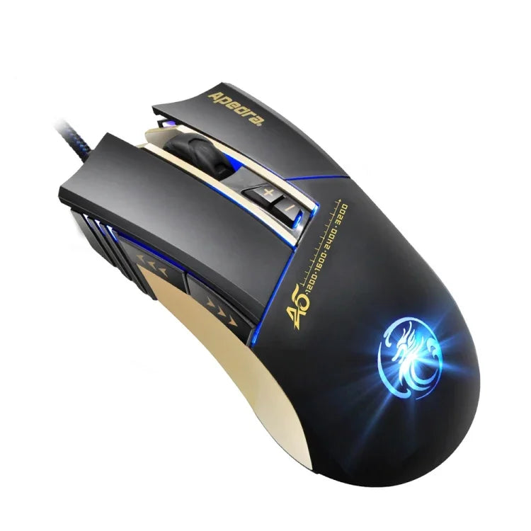 Apedra iMICE A5 Souris de jeu haute précision LED à lumière respiratoire contrôlée à quatre couleurs USB 7 boutons 3200 DPI Souris de jeu optique filaire pour ordinateur PC portable, iMICE A5