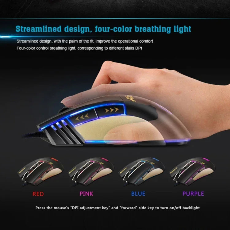 Apedra iMICE A5 Souris de jeu haute précision LED à lumière respiratoire contrôlée à quatre couleurs USB 7 boutons 3200 DPI Souris de jeu optique filaire pour ordinateur PC portable, iMICE A5