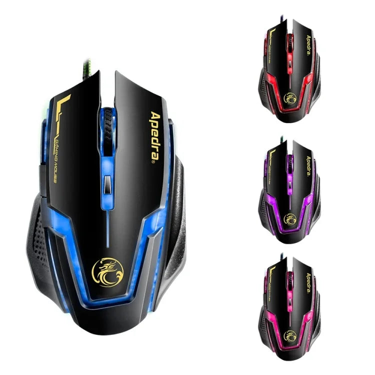 Apedra iMICE A9 Souris de jeu haute précision LED à quatre couleurs à respiration contrôlée USB 6 boutons 3200 DPI Souris de jeu optique filaire pour ordinateur PC portable, iMICE A9