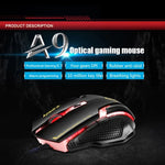 Apedra iMICE A9 Souris de jeu haute précision LED à quatre couleurs à respiration contrôlée USB 6 boutons 3200 DPI Souris de jeu optique filaire pour ordinateur PC portable, iMICE A9