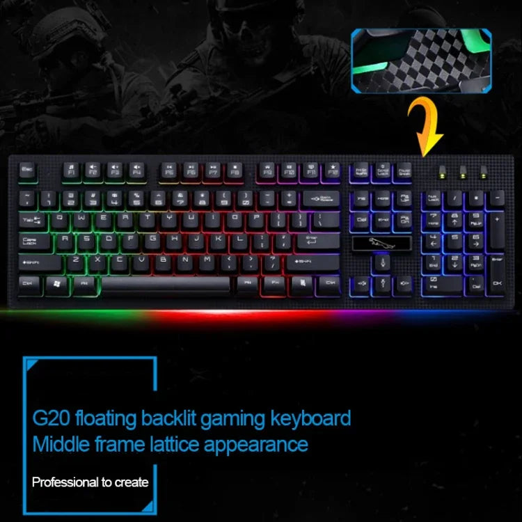 ZGB G20 Clavier d'ordinateur lumineux filaire USB à 104 touches, sensation mécanique, clavier de jeu