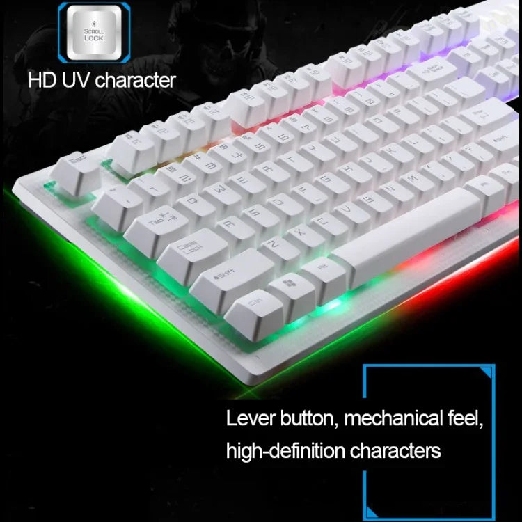 ZGB G20 Clavier d'ordinateur lumineux filaire USB à 104 touches, sensation mécanique, clavier de jeu
