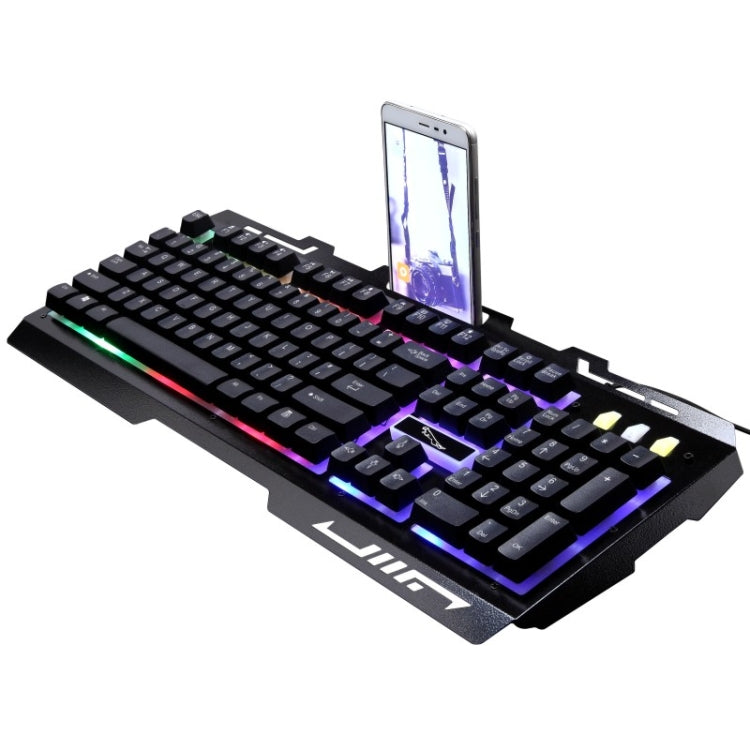Clavier de jeu ZGB G700 104 touches filaire USB à sensation mécanique, panneau métallique lumineux, suspension, avec support de téléphone