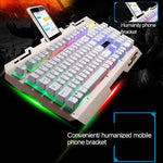 Clavier de jeu ZGB G700 104 touches filaire USB à sensation mécanique, panneau métallique lumineux, suspension, avec support de téléphone