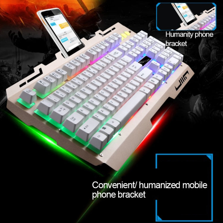 Clavier de jeu ZGB G700 104 touches filaire USB à sensation mécanique, panneau métallique lumineux, suspension, avec support de téléphone