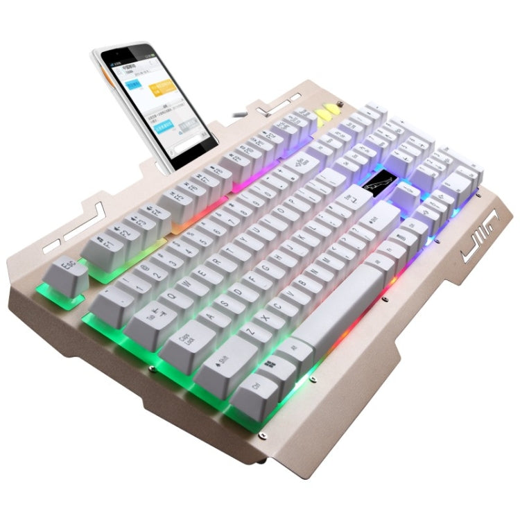 Clavier de jeu ZGB G700 104 touches filaire USB à sensation mécanique, panneau métallique lumineux, suspension, avec support de téléphone