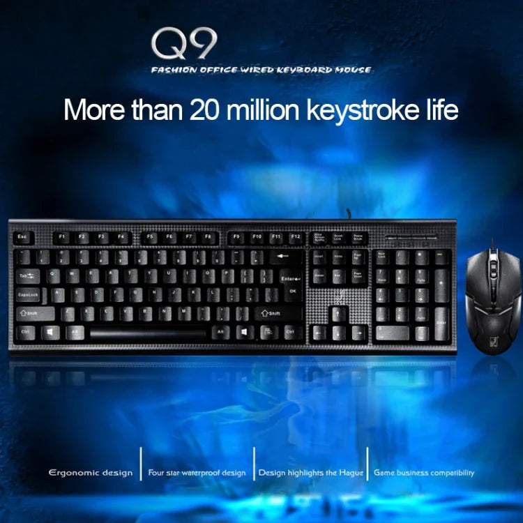 Clavier de jeu professionnel et souris optique filaire Chasing Leopard Q9 1600 DPI avec texture grille