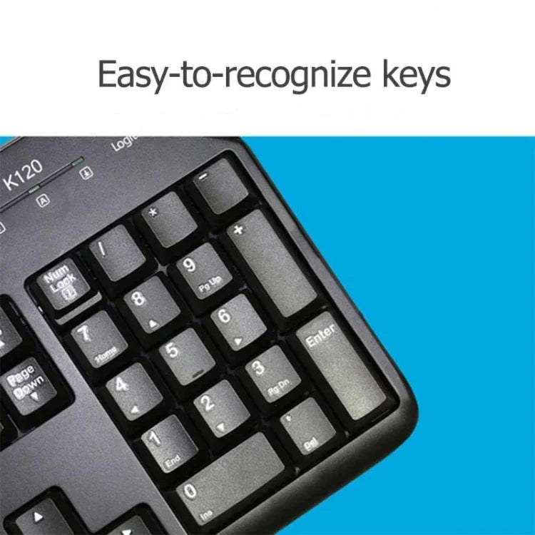 Clavier filaire USB étanche aux éclaboussures Logitech K120 pour ordinateurs de bureau / ordinateurs portables, Logitech K120