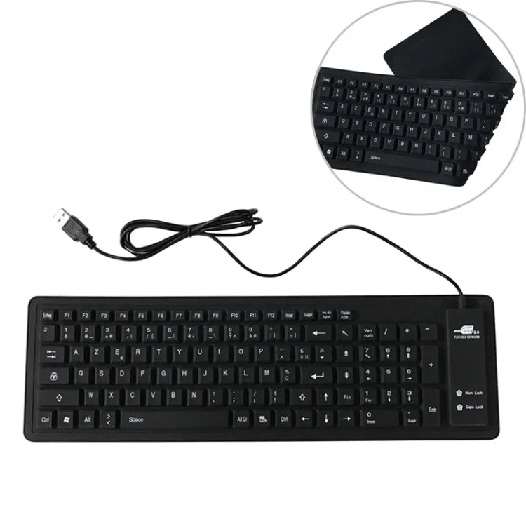 Clavier d'ordinateur portable de bureau étanche en silicone filaire USB 103 touches, langue française, longueur du câble : 1,5 m