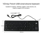 Clavier d'ordinateur portable de bureau étanche en silicone filaire USB 103 touches, langue française, longueur du câble : 1,5 m