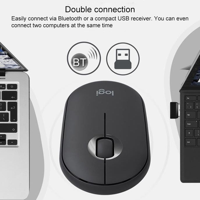 Souris optique sans fil Bluetooth Logitech Pebble de forme galet, fine, 3 boutons, 1000 DPI, silencieuse, portée sans fil : 10 m