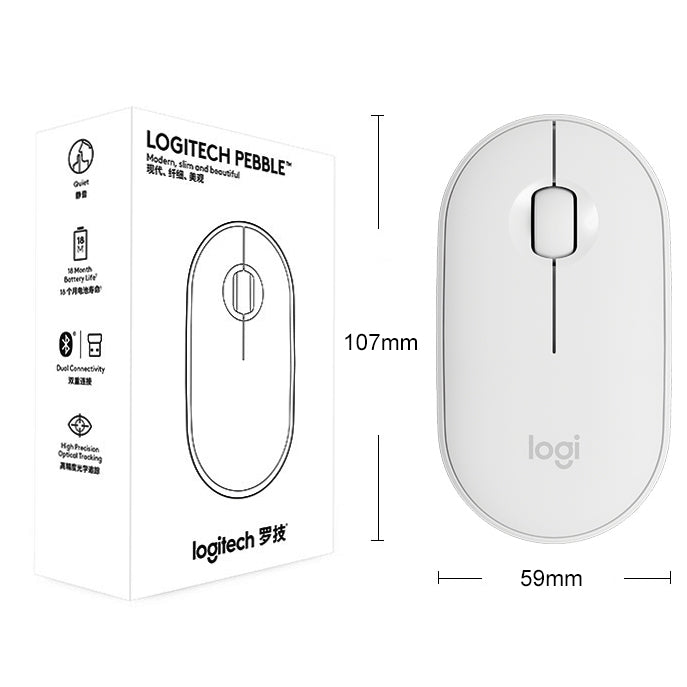 Souris optique sans fil Bluetooth Logitech Pebble de forme galet, fine, 3 boutons, 1000 DPI, silencieuse, portée sans fil : 10 m