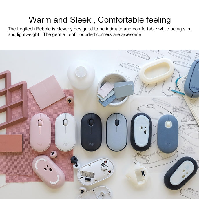 Souris optique sans fil Bluetooth Logitech Pebble de forme galet, fine, 3 boutons, 1000 DPI, silencieuse, portée sans fil : 10 m