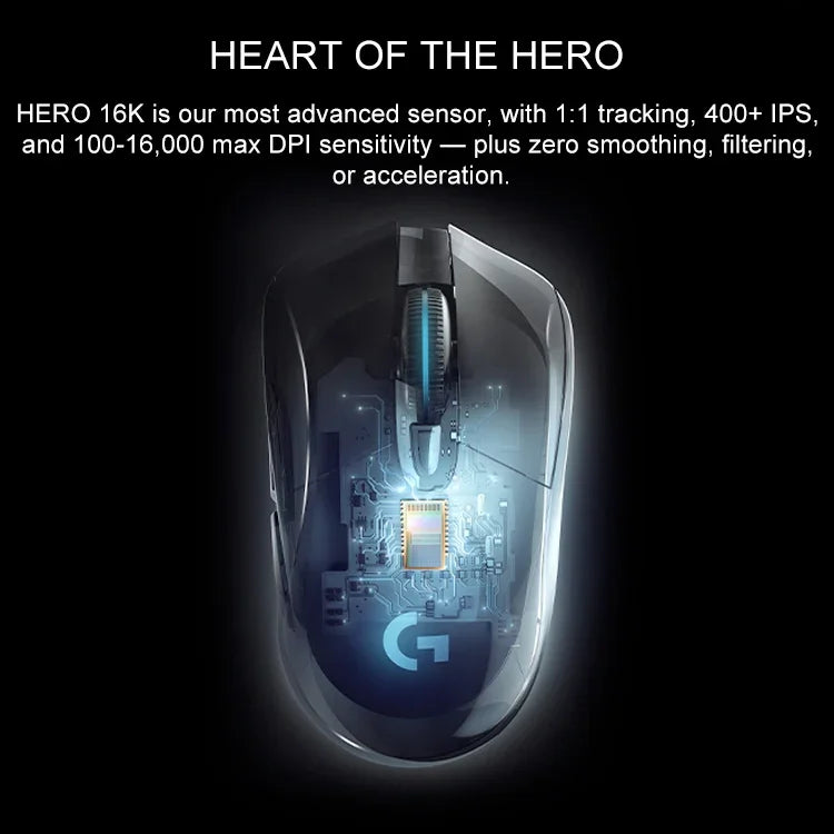 Souris gaming optique sans fil Logitech G703 LIGHTSPEED 16000 DPI, 6 boutons programmables, capteur HERO 16K, rétroéclairage RGB