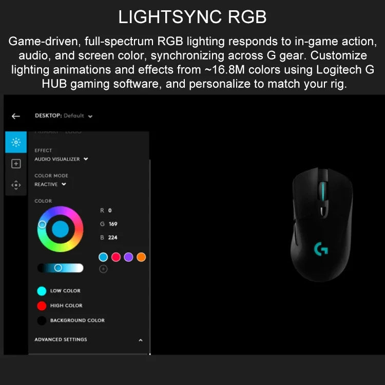 Souris gaming optique sans fil Logitech G703 LIGHTSPEED 16000 DPI, 6 boutons programmables, capteur HERO 16K, rétroéclairage RGB