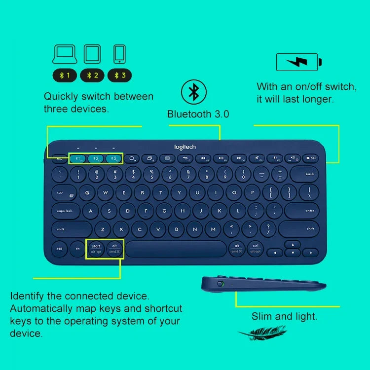 Clavier Bluetooth sans fil multi-dispositifs portable Logitech K380, K380