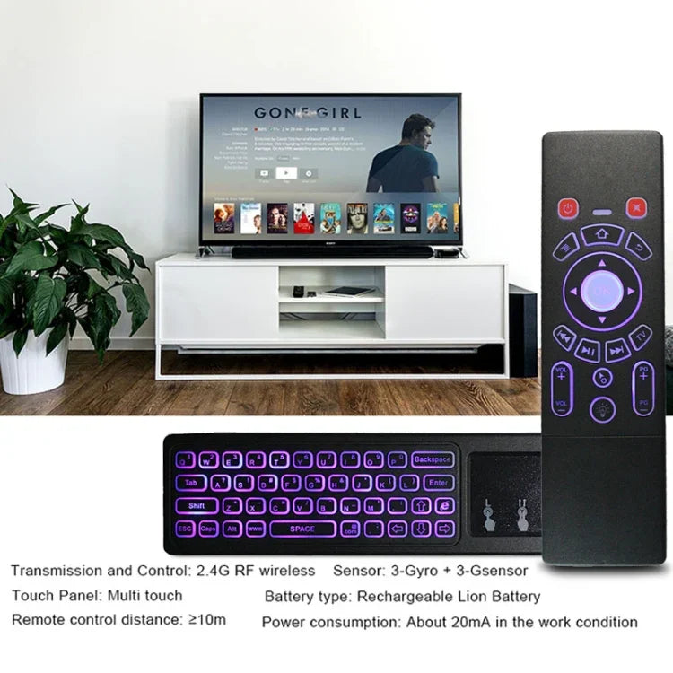 T6 Version lumineuse colorée Souris Air Clavier sans fil 2.4GHz Télécommande avec pavé tactile & apprentissage IR pour PC, Android TV Box / Smart TV, appareils multimédias, T6