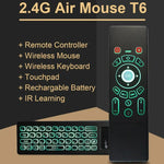 T6 Version lumineuse colorée Souris Air Clavier sans fil 2.4GHz Télécommande avec pavé tactile & apprentissage IR pour PC, Android TV Box / Smart TV, appareils multimédias, T6