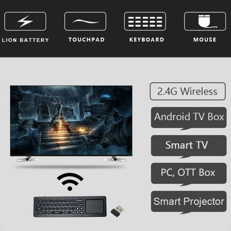 T6 Version lumineuse colorée Souris Air Clavier sans fil 2.4GHz Télécommande avec pavé tactile & apprentissage IR pour PC, Android TV Box / Smart TV, appareils multimédias, T6