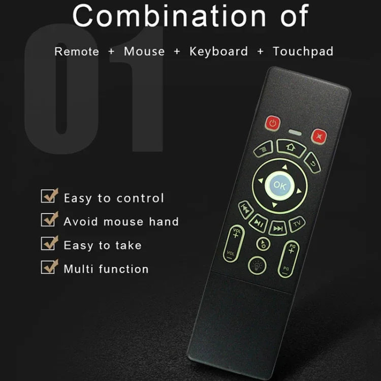 T6 Version lumineuse colorée Souris Air Clavier sans fil 2.4GHz Télécommande avec pavé tactile & apprentissage IR pour PC, Android TV Box / Smart TV, appareils multimédias, T6