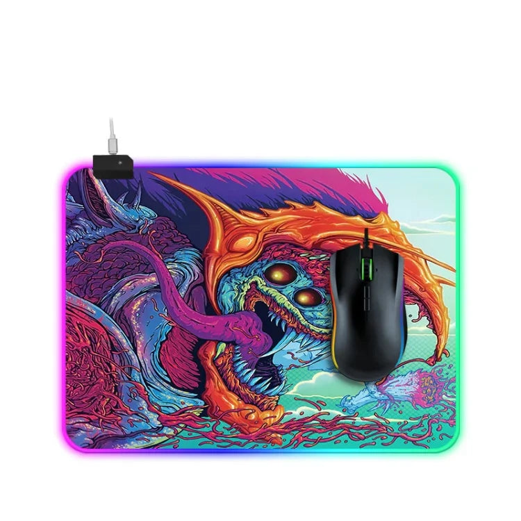 Tapis de souris illuminé à motif de monstre informatique, Taille : 35 x 25 x 0,4cm, 35 x 25 x 0,4cm