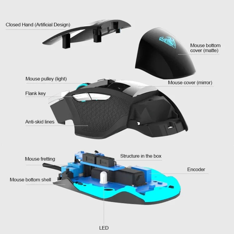 Souris de jeu filaire USB optique AULA Series SoulKiller II Lumière colorée 7D, résolution maximale de 3500 DPI, SoulKiller II(B)