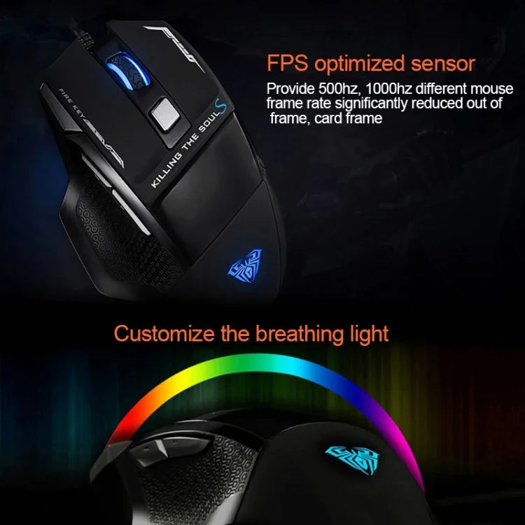 Souris de jeu filaire USB optique AULA Series SoulKiller II Lumière colorée 7D, résolution maximale de 3500 DPI, SoulKiller II(B)