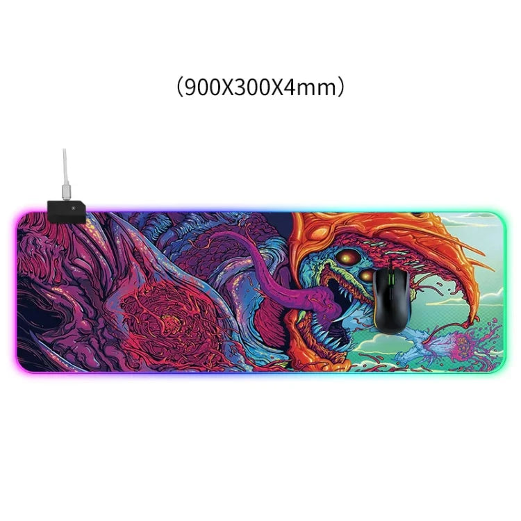 Tapis de souris illuminé avec motif de monstre informatique, taille : 90 x 30 x 0,4 cm, 90 x 30 x 0,4 cm