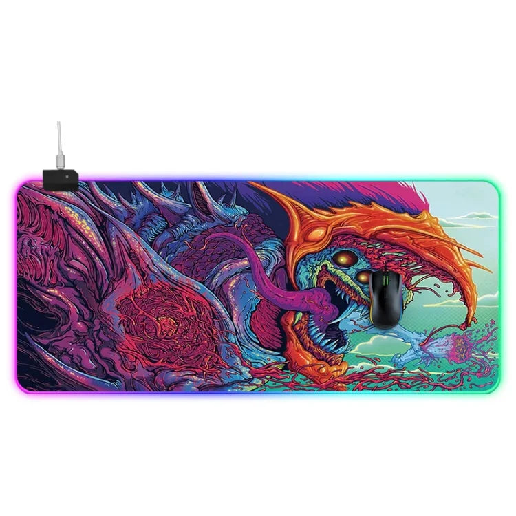Tapis de souris illuminé à motif monstre informatique, Taille : 90 x 40 x 0,4 cm, 90 x 40 x 0,4 cm