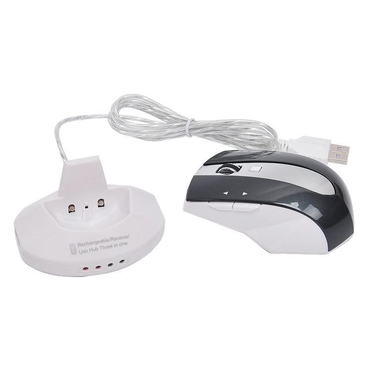 MZ-011 Souris optique sans fil rechargeable 2,4 GHz 1600 DPI avec fonction HUB, Noir, Noir Argent, Blanc + Bleu Royal, Blanc Perle, Bleu, Argent