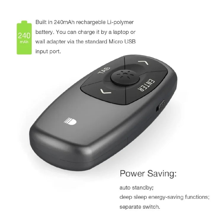 Télécommande mini rechargeable Doosl DSIT011 2.4GHz pour présentation PowerPoint, distance de contrôle : 100m (noir)