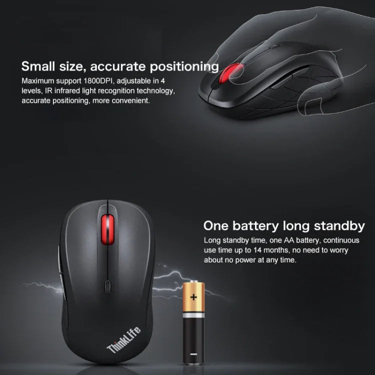 Souris sans fil Bluetooth double mode silencieuse Lenovo ThinkLife, ThinkLife