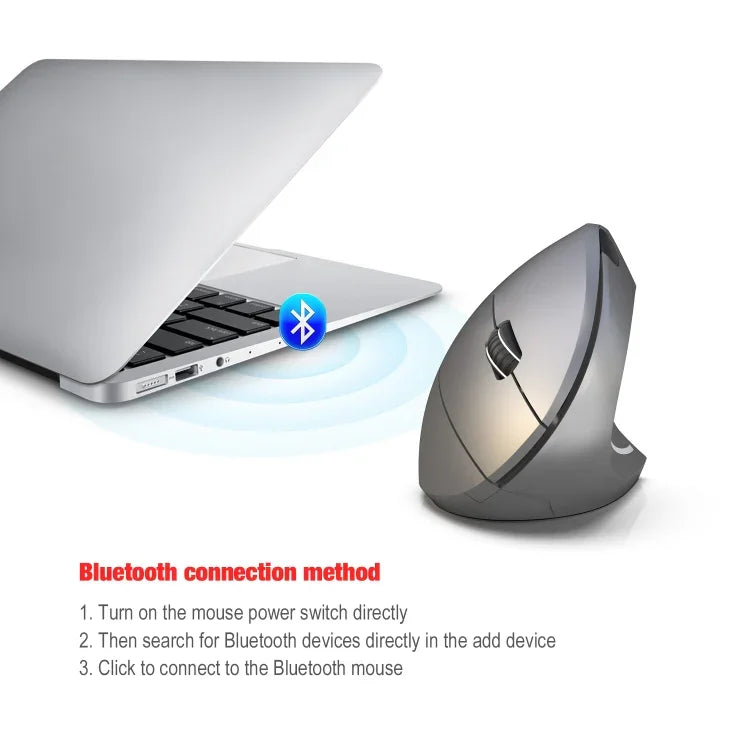 HXSJ T29 Bluetooth 3.0 Wireless Bluetooth 6-Keys 2400 DPI Adjustable Ergonomics Optical Vertical Mouse, 6 Buttons T29 Grey