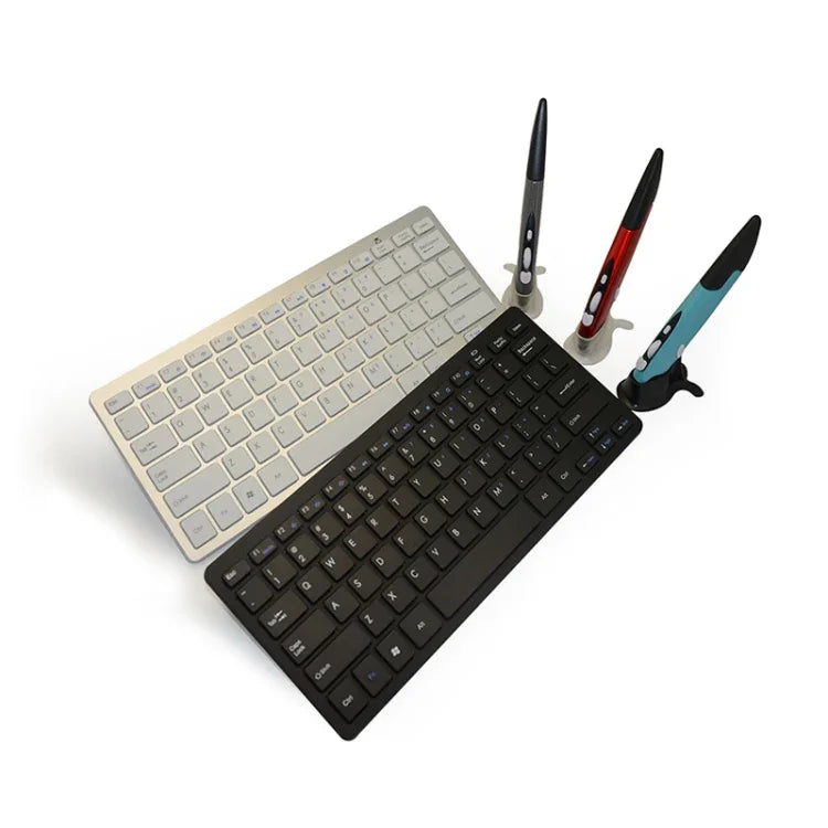 KM-808 Clavier Multimédia Sans Fil 2,4 GHz + Souris Stylo Optique Sans Fil avec Récepteur USB pour Ordinateur PC Portable, Couleur de la Souris Stylo Aléatoire, Clavier KM-808 + Souris Stylo (Blanc), Clavier KM-808 + Souris Stylo (Noir)