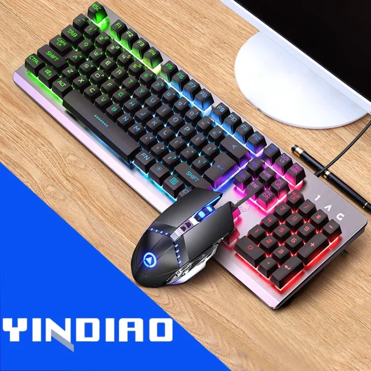 Ensemble clavier YINDIAO K002 filaire USB à sensation mécanique rétroéclairé RVB + souris optique silencieuse, rétroéclairage RVB / silencieux / noir, rétroéclairage RVB / blanc