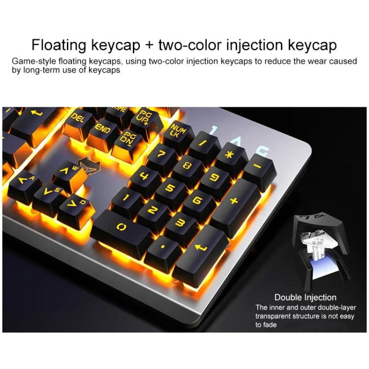 Ensemble clavier YINDIAO K002 filaire USB à sensation mécanique rétroéclairé RVB + souris optique silencieuse, rétroéclairage RVB / silencieux / noir, rétroéclairage RVB / blanc
