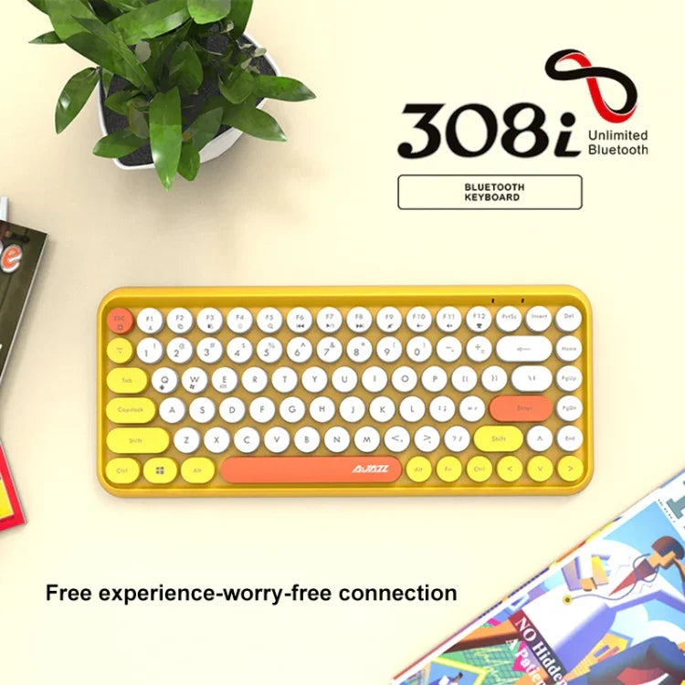 Ajazz 308I 84 touches, clavier Bluetooth jaune pour tablette, téléphone portable, ordinateur, maison ou bureau