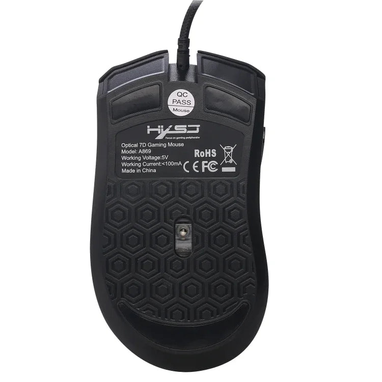 Souris optique ergonomique filaire HXSJ A869 colorée lumineuse 7 boutons 3200 DPI réglable, A869