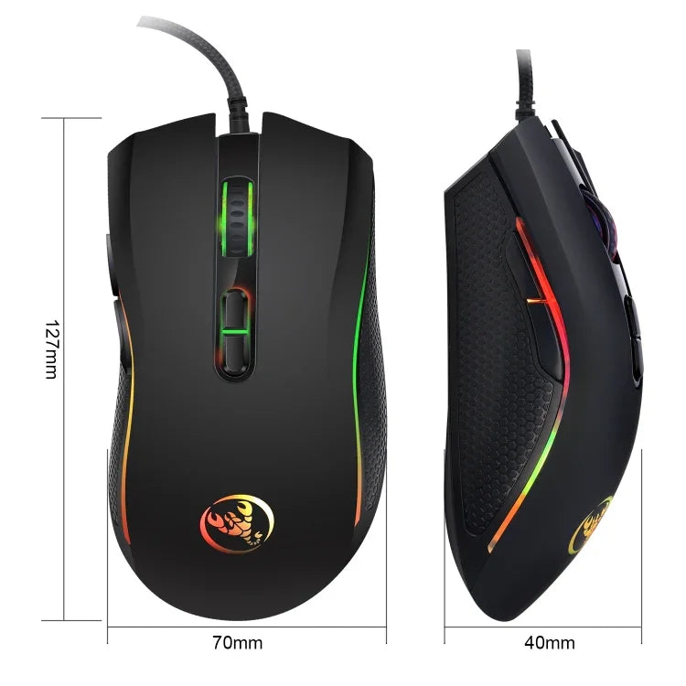 Souris optique ergonomique filaire HXSJ A869 colorée lumineuse 7 boutons 3200 DPI réglable, A869