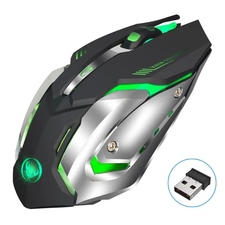 HXSJ M10 Souris de jeu optique sans fil ergonomique 2,4 GHz à 6 boutons, rechargeable USB, éclairage coloré, 2400 DPI pour ordinateurs de bureau, M10